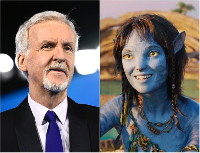 <p>James Cameron and a scene from Avatar 2</p>