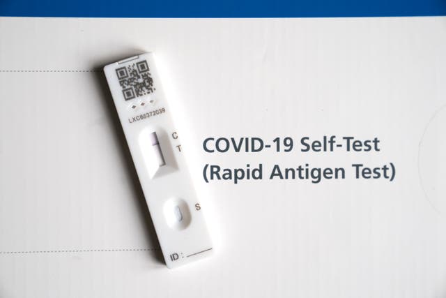 A Covid-19 rapid antigen test (lateral flow self test) showing a negative result (Jane Barlow/PA)