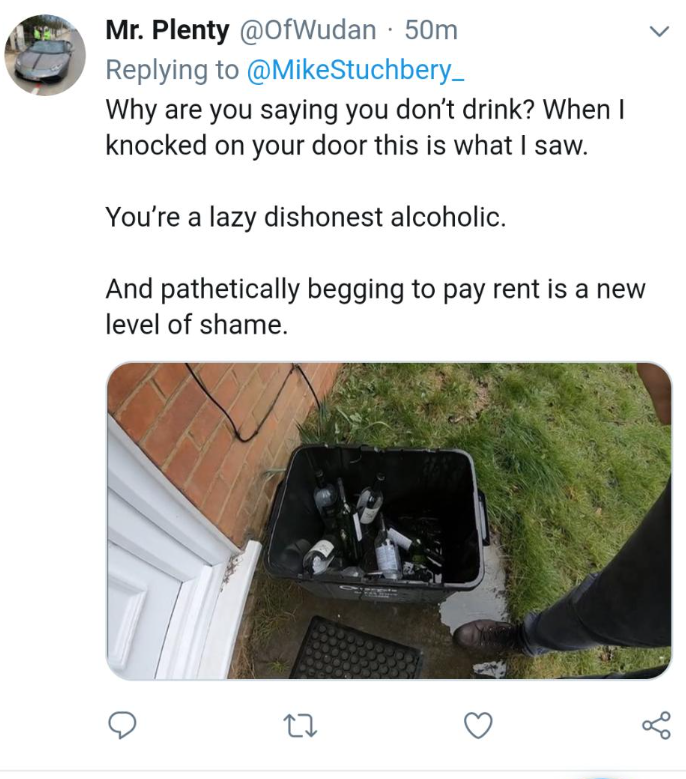 Andrew Tate on a former Twitter account taking photos outside of Mr Stuchbery’s home
