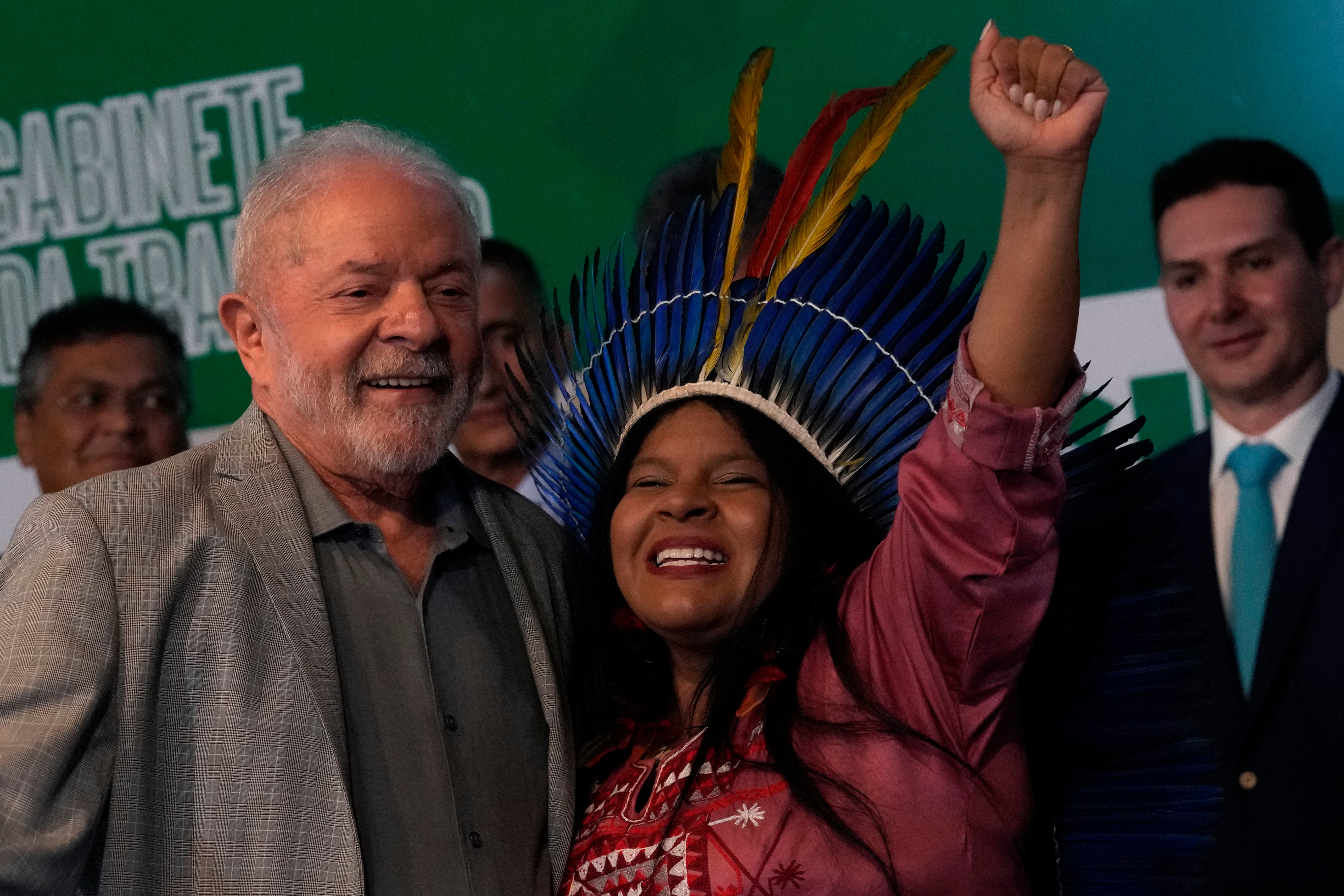 Brazil's President Luiz Inacio Lula da Silva, ‘Lula’, and his newly-named Minister of Indigenous Peoples Sonia Guajajara