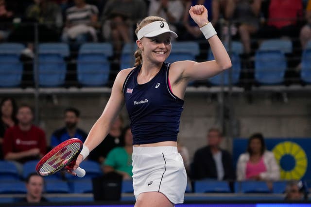 Harriet Dart celebrates after defeating Australia’s Maddison Inglis (Mark Baker/AP)