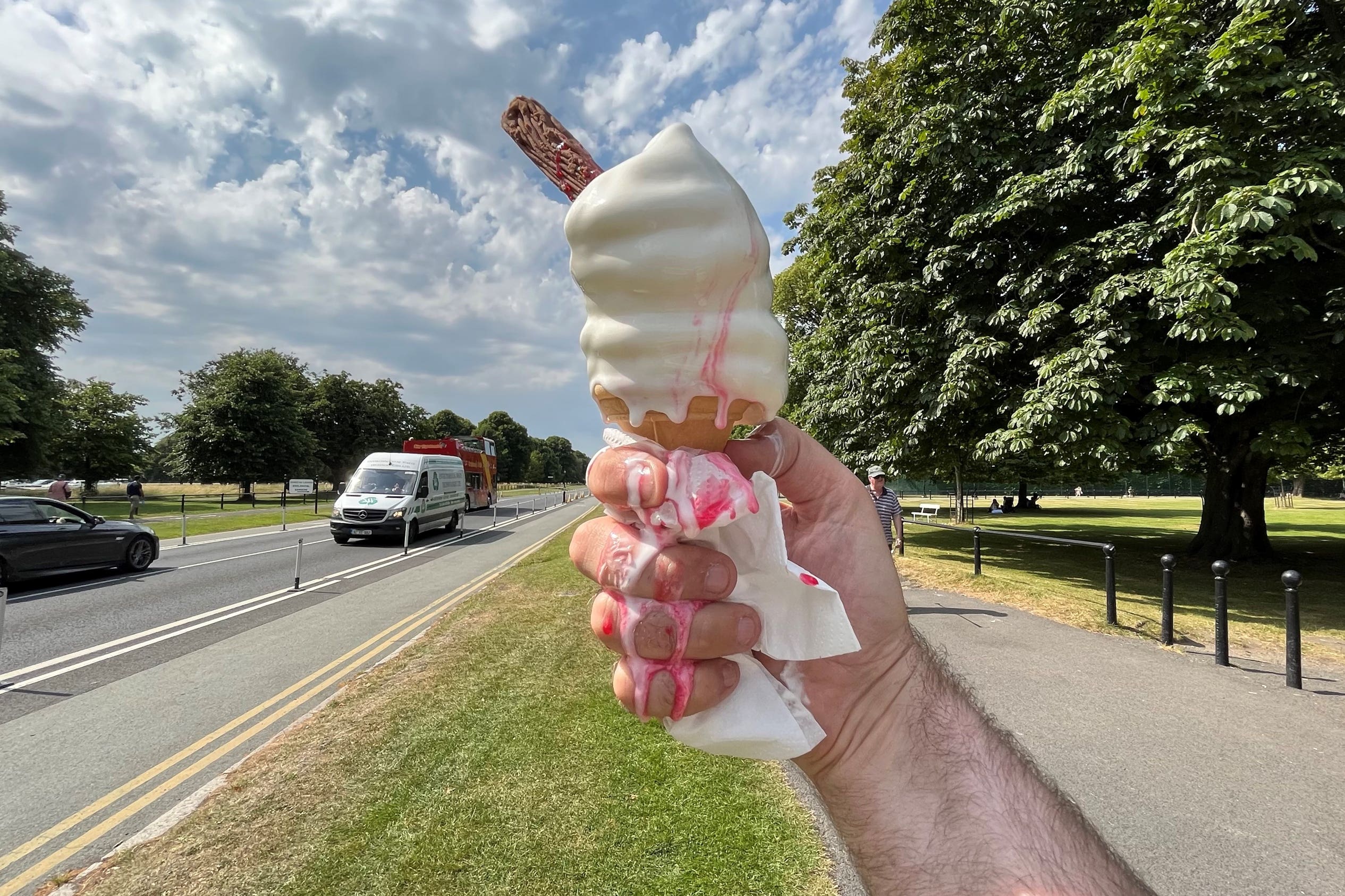 An ice cream melts in the heat at Phoenix Park in Dublin on July 18 (Niall Carson/PA)