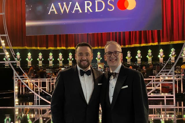 Julian Bird, right, with Jason Manford at the Olivier Awards (Julian Bird/PA)