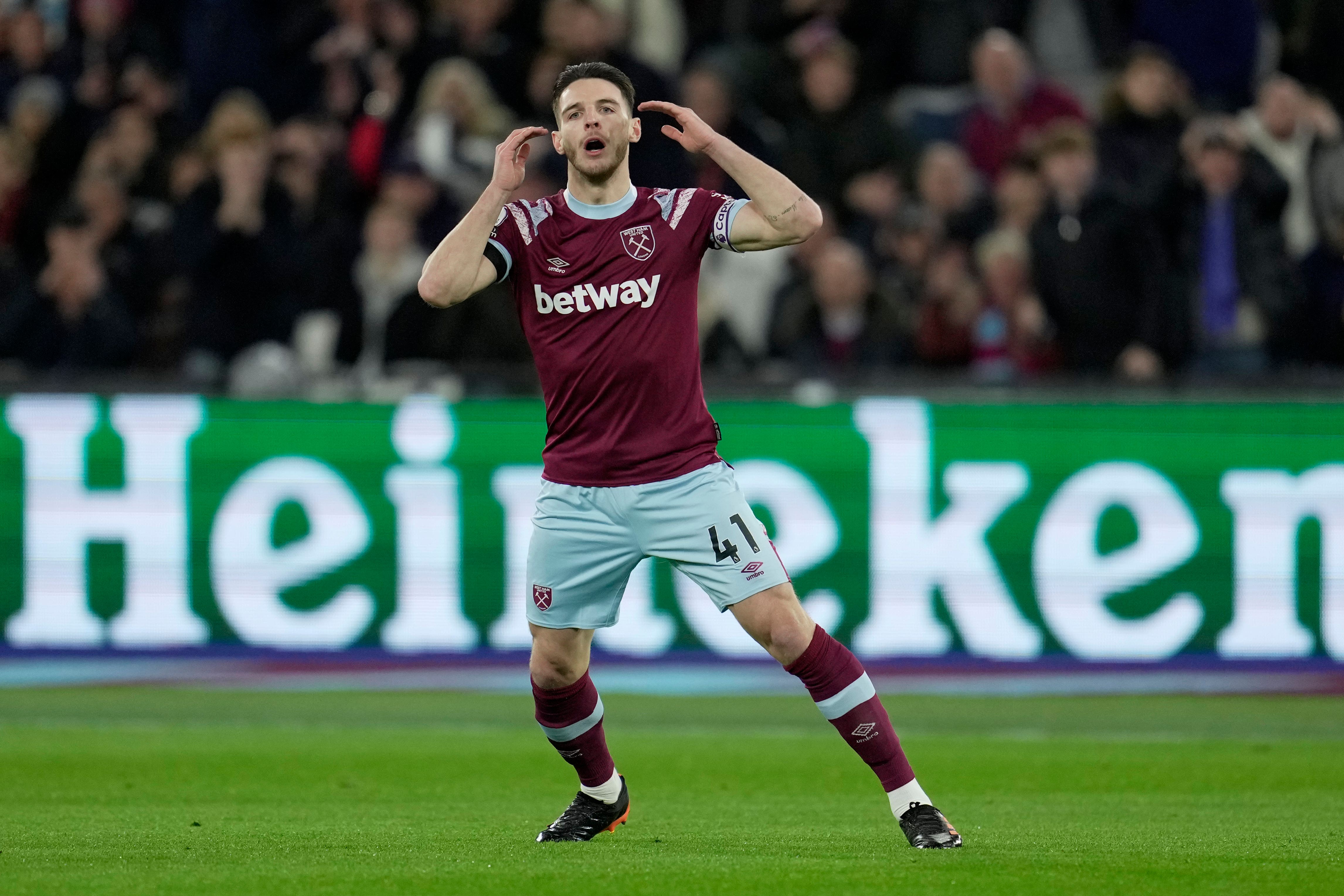 Declan Rice was frustrated against Brentford (Kin Cheung/AP)