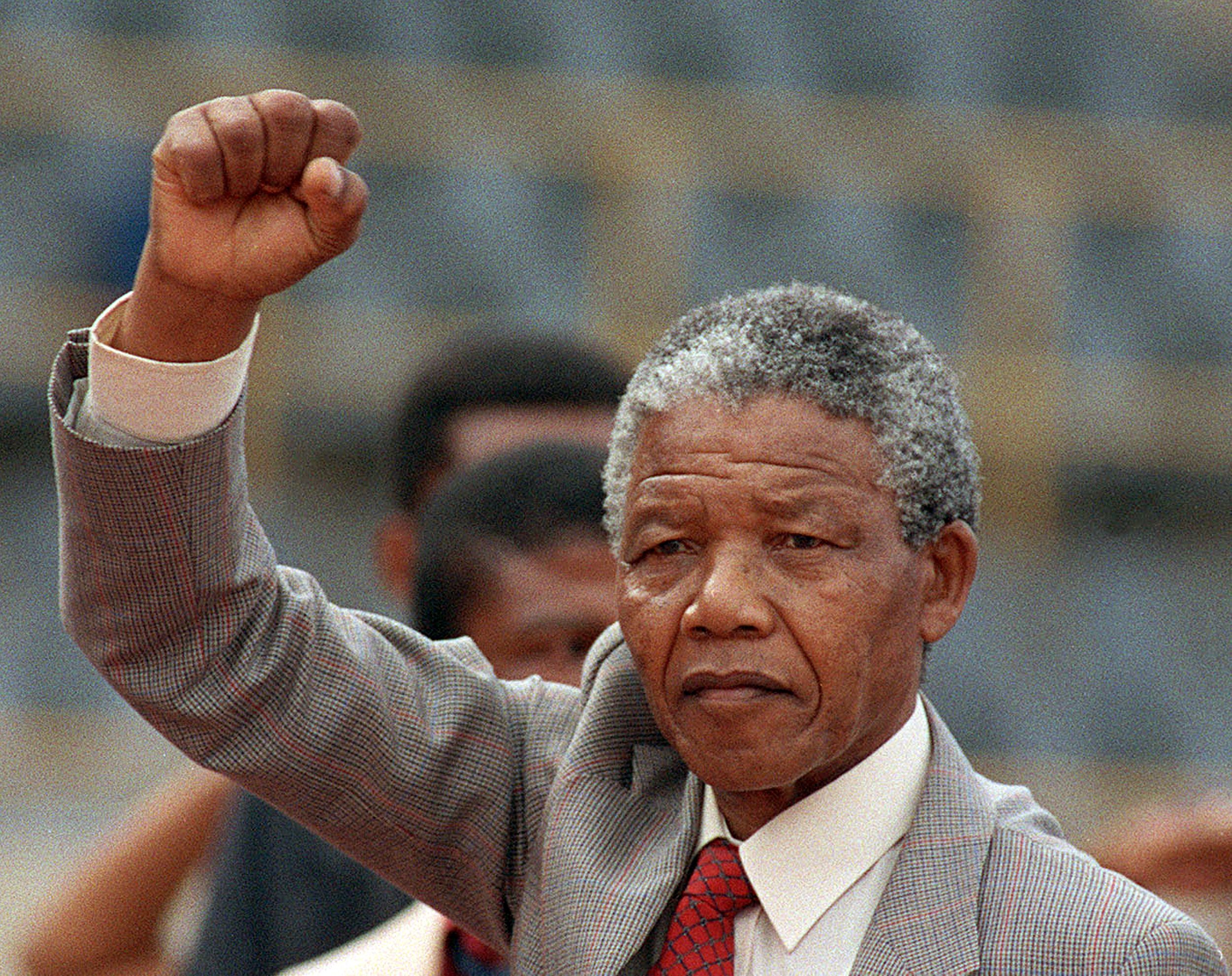 Nelson Mandela, the legendary anti-apartheid leader, soon after his release from jail in 1990