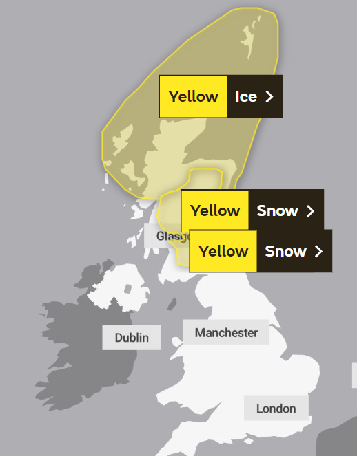 Three yellow weather warnings have been issued for the weekend