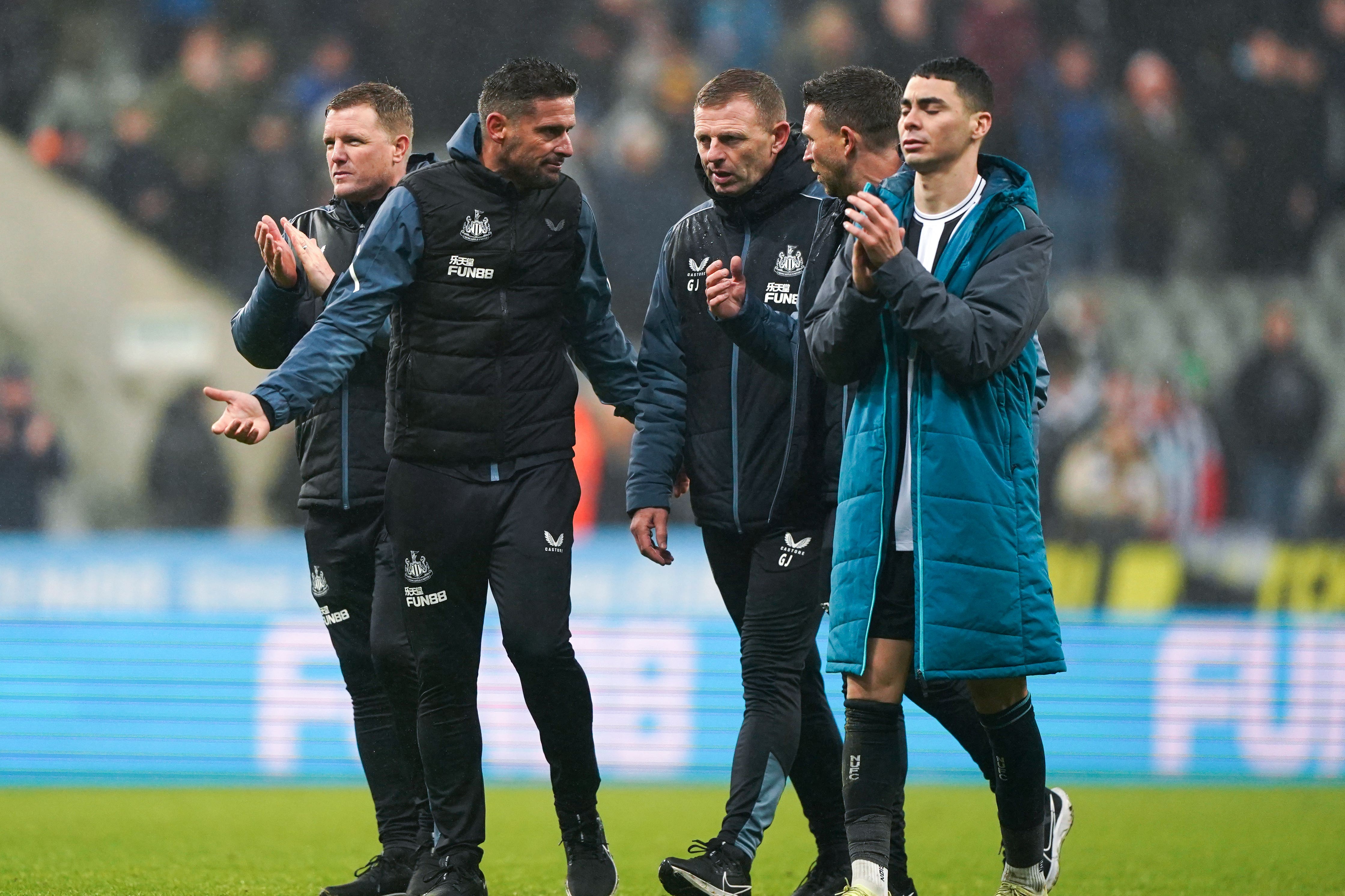 Newcastle head coach Eddie Howe endured a frustrating afternoon as Leeds battled their way to a point at St James’ Park (Owen Humphreys/PA)