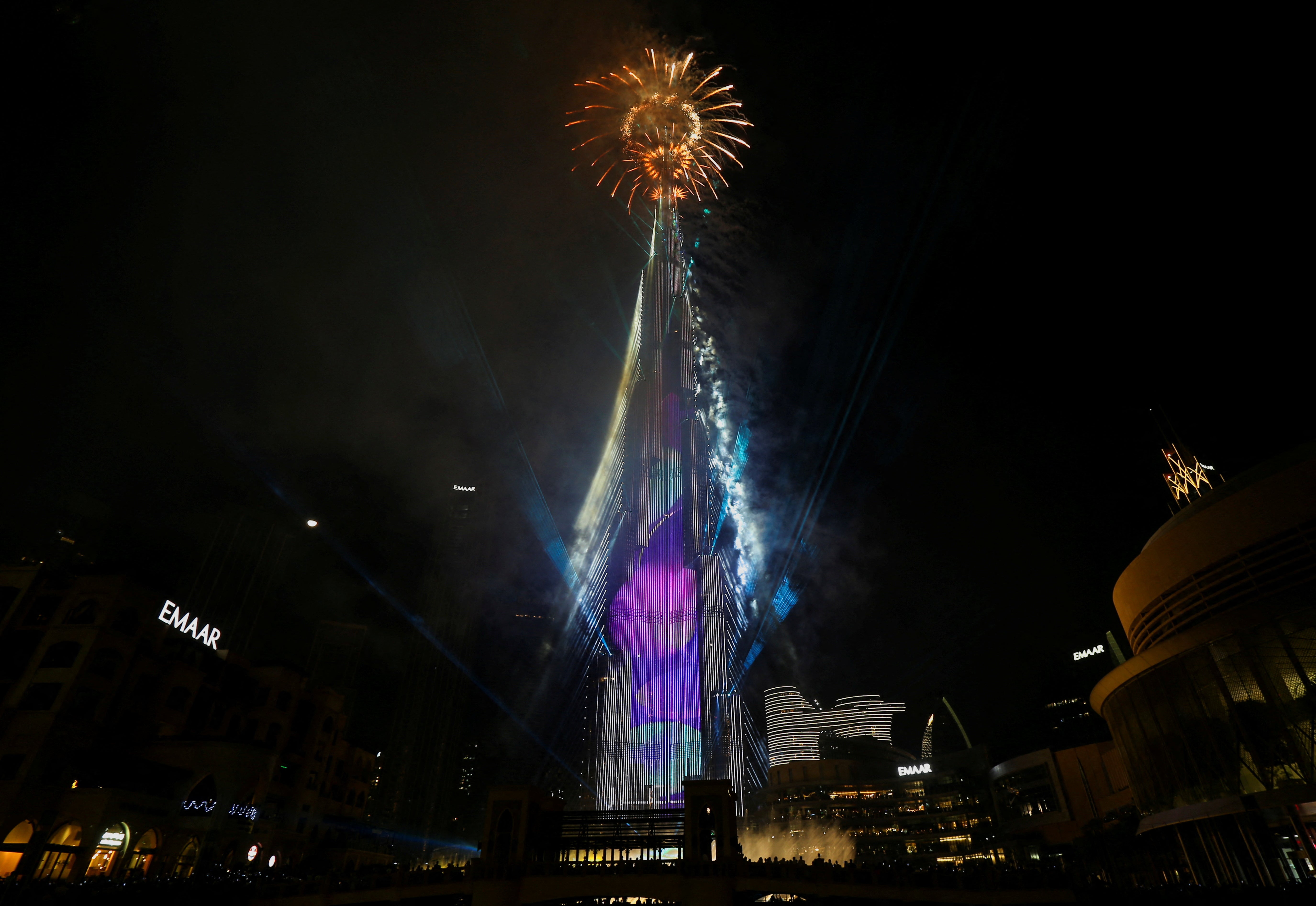 Fireworks explode from the Burj Khalifa, the tallest building in the world, during festivities in Dubai