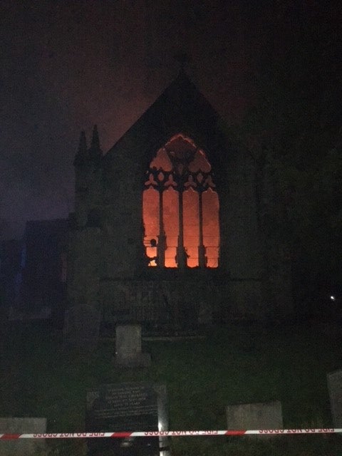 The roof of All Saints’ Church in Mackworth collapsed in the fire