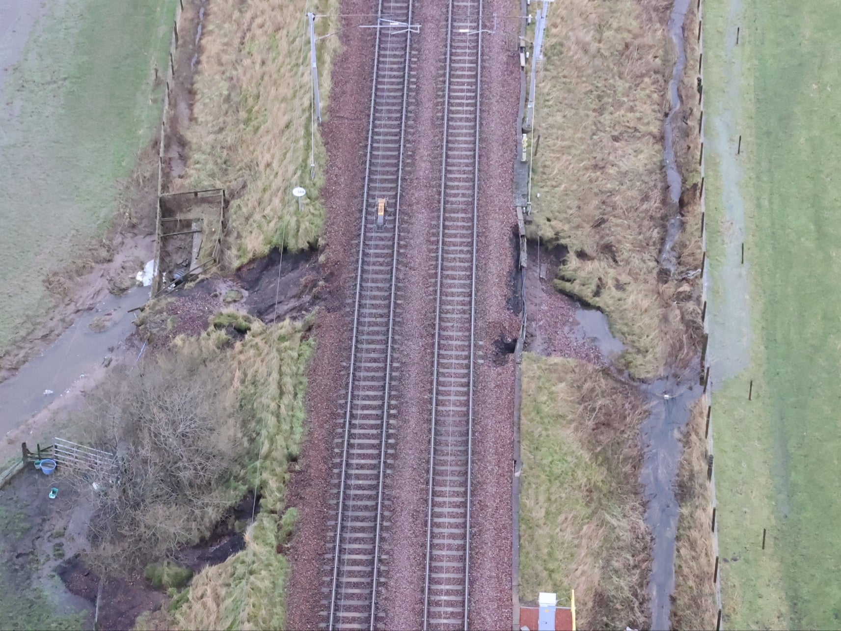 Danger zone: Aerial picture of the flood damage on the West Coast main line