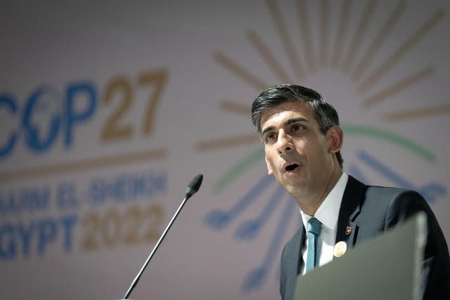 Prime Minister Rishi Sunak at Cop27 (Stefan Rousseau/PA)