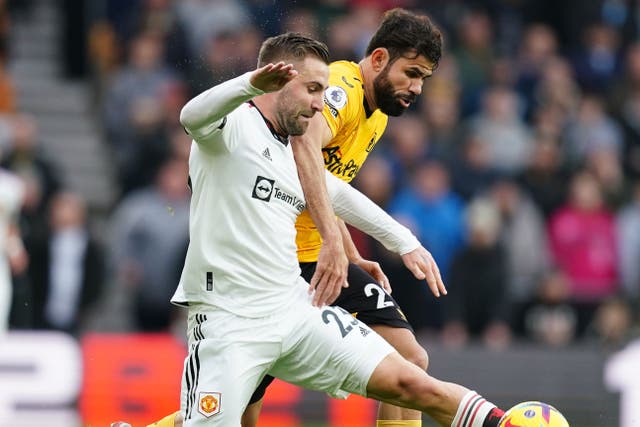 Manchester United’s Luke Shaw was used at centre-back again by Erik ten Hag (David Davies/PA)