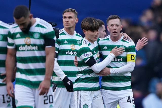 <p>Celtic's Callum McGregor (right) and Kyogo Furuhashi celebrate</p>