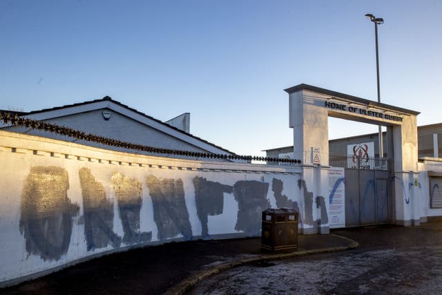 Graffiti on the wall of Ulster Rugby Stadium in Belfast (Liam McBurney/PA)