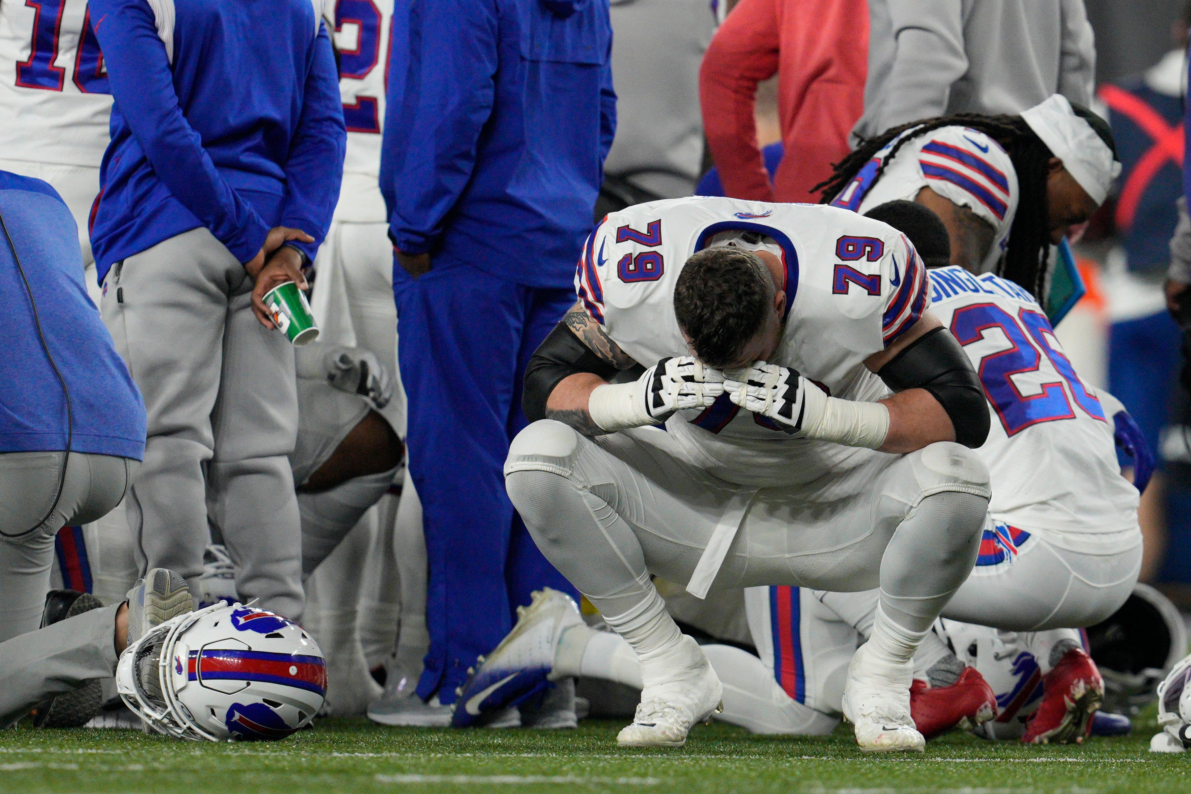 Hamlin’s Bills teammates were visibly emotional alongside him on the field