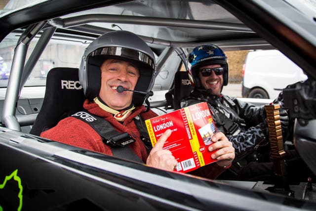 Matt LeBlanc in a Ford Mustang in London with rally driver Ken Block (Hoonigan Racing/Ron Zaras/PA)