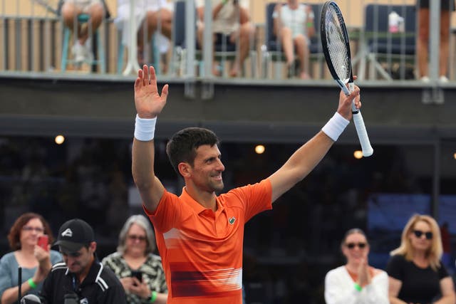 Novak Djokovic celebrates his first singles victory of 2023 at the Adelaide International (Kelly Barnes/AP)