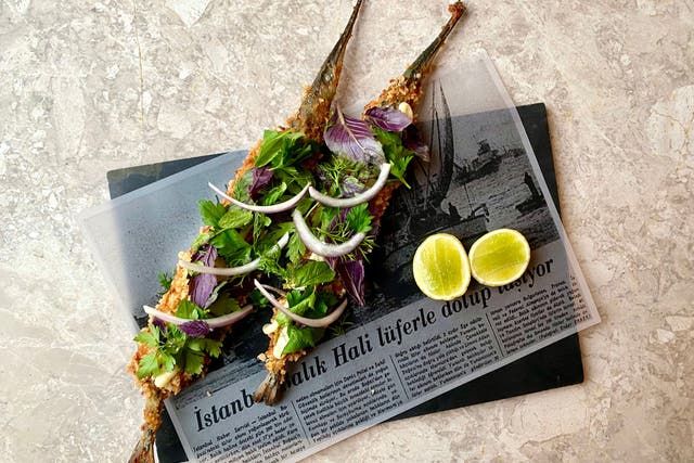<p>Artily presented fish at Alaf Kuru?e?me restaurant, Istanbul</p>
