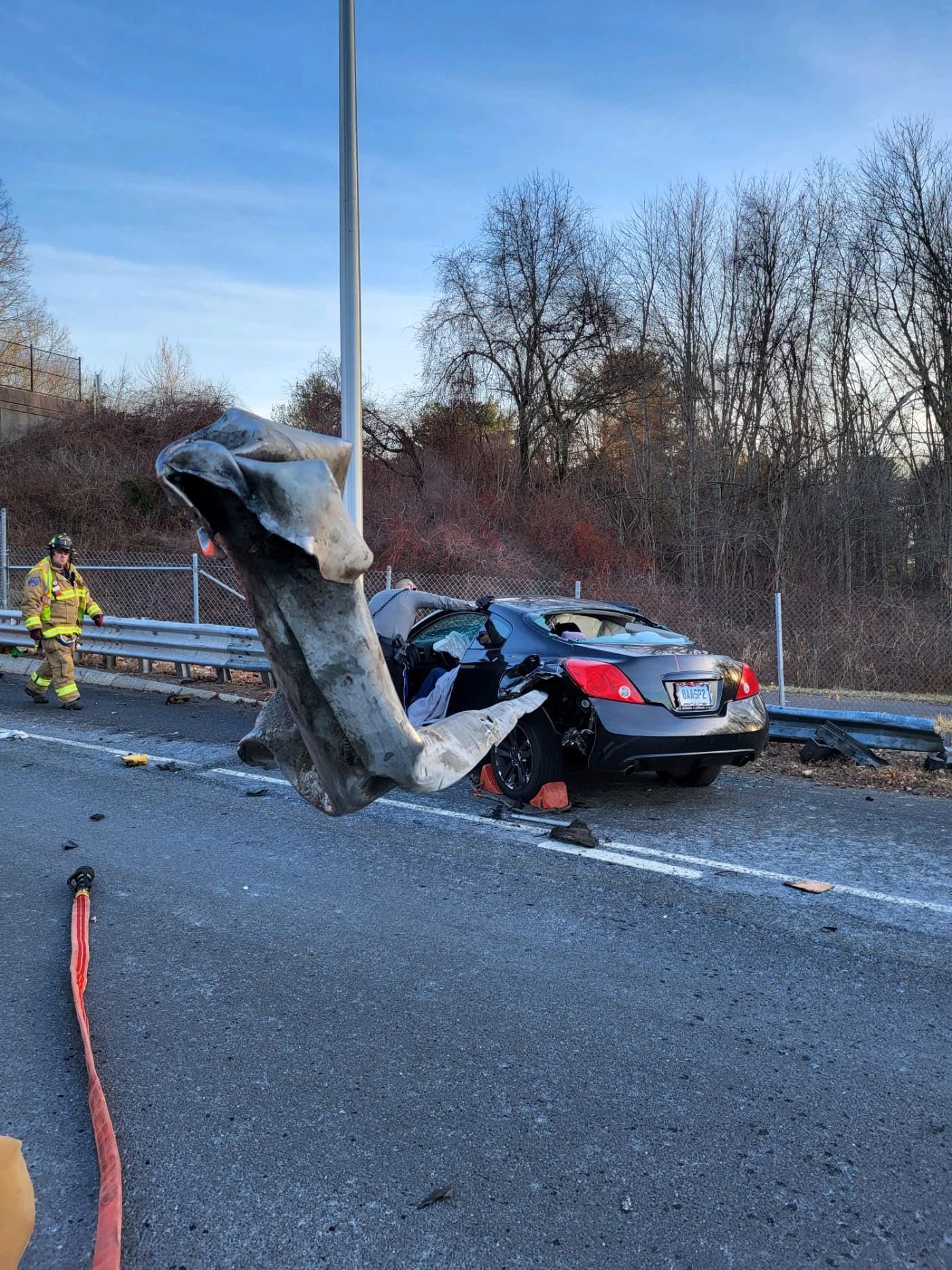 Authorities in Manchester, Connecticut, said the driver of a single-car crash walked away with minor injuries