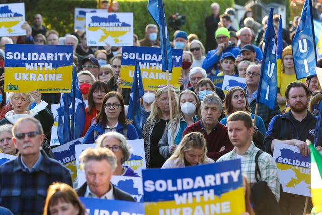 Protesters gathered outside the Russian Embassy in south Dublin (Damien Storan)