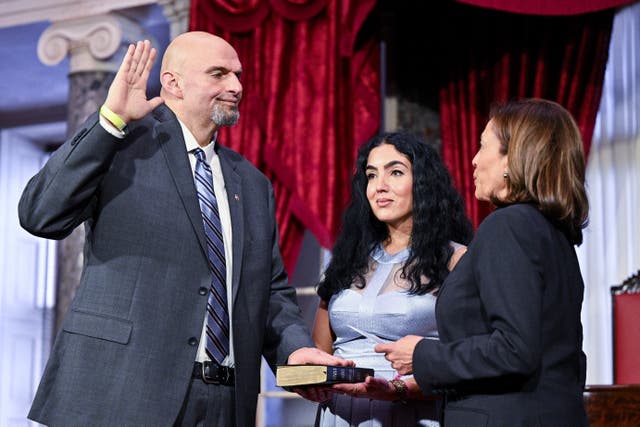 <p>John and Giselle Fetterman at his swearing-in ceremony in January 2023 </p>