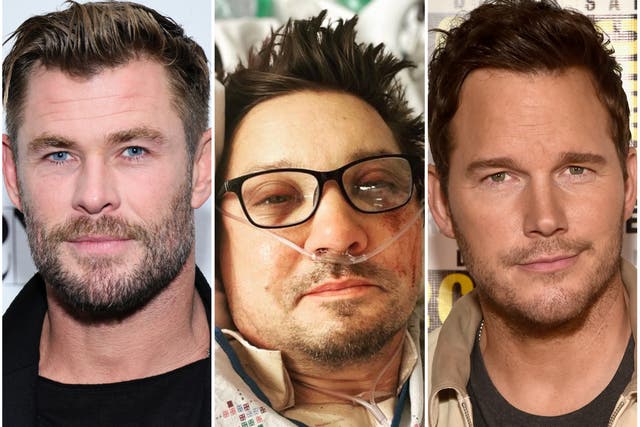 <p>(Left to right) Chris Hemsworth, Jeremy Renner and Chris Pratt</p>