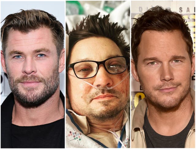 <p>(Left to right) Chris Hemsworth, Jeremy Renner and Chris Pratt</p>