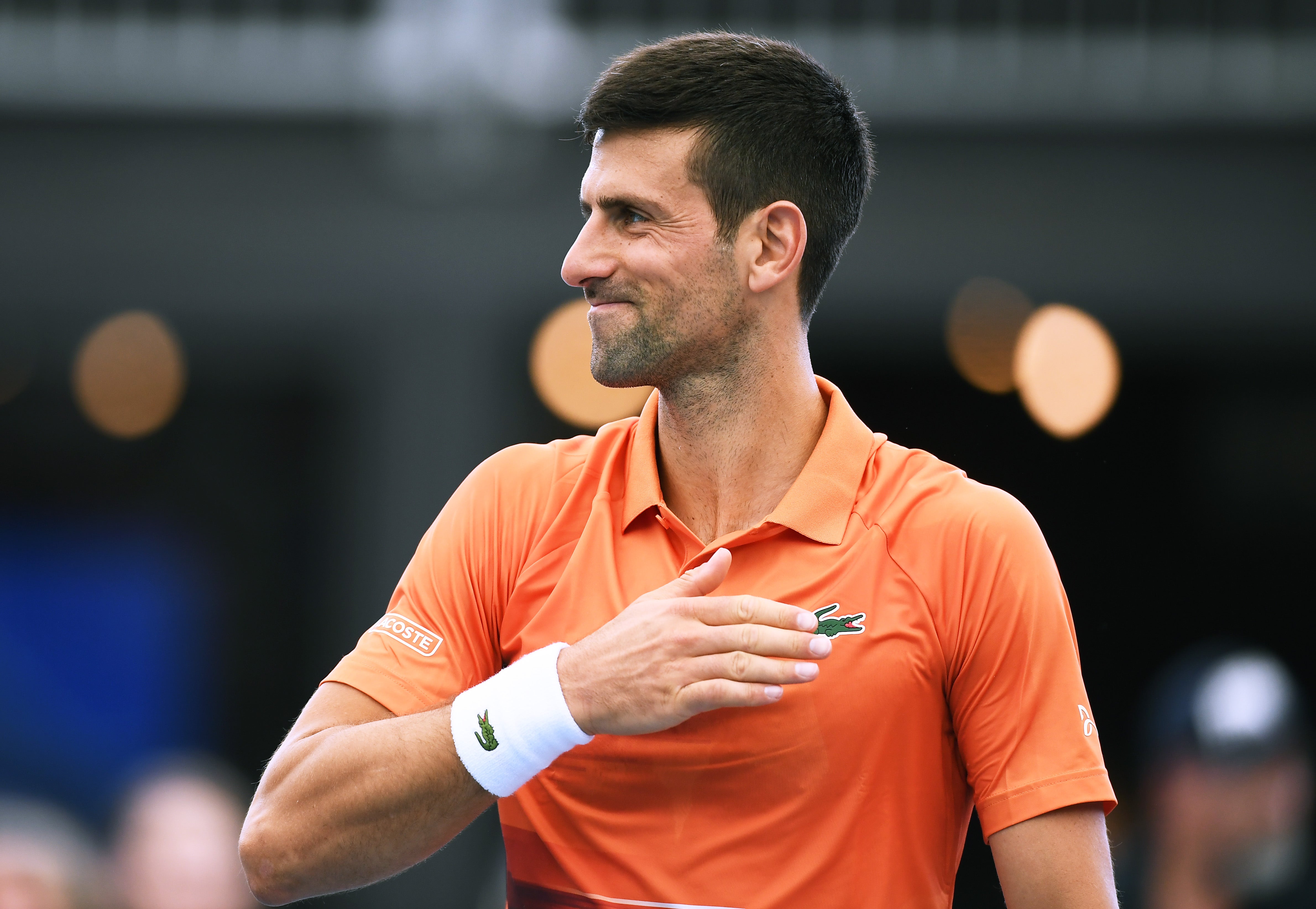 Novak Djokovic celebrates winning his match against Constant Lestienne