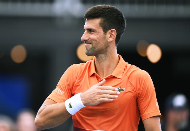 <p>Novak Djokovic celebrates winning his match against Constant Lestienne</p>