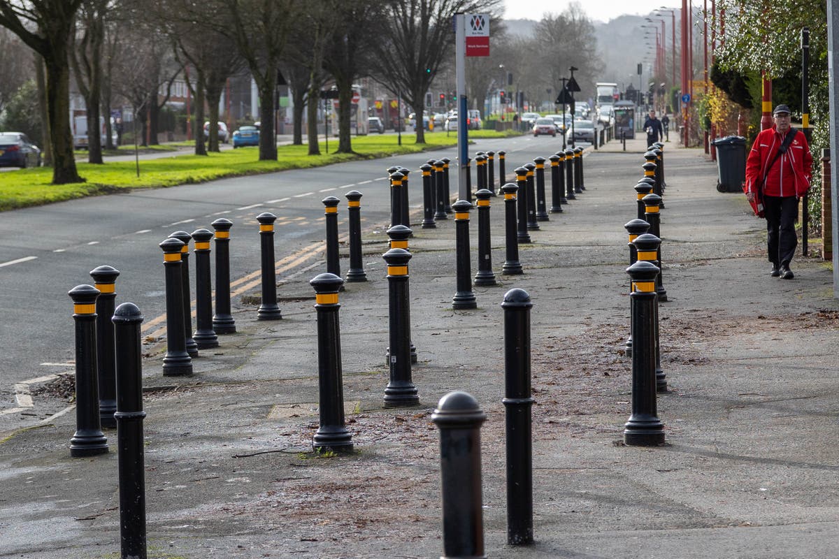 Residents baffled by bizarre stretch of 60 bollards put up outside primary school