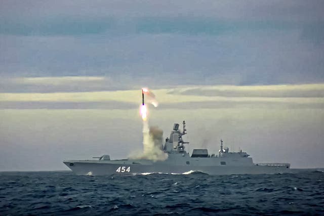 <p>In this image taken from video released by Russian Defense Ministry Press Service, a new Zircon hypersonic cruise missile is launched </p>