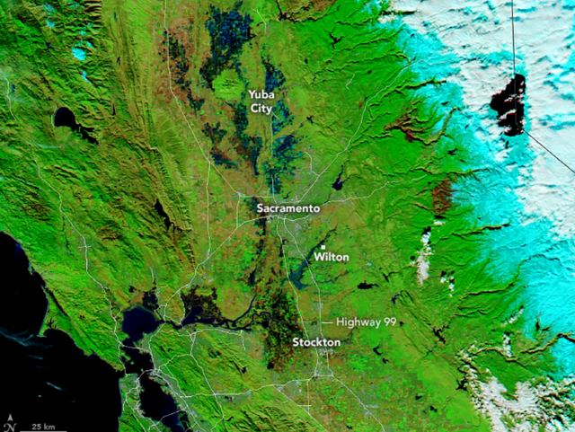 <p>Northern California on January 1, 2023. The region was captured in Nasa satellite images after being drenched by severe storms in recent weeks</p>