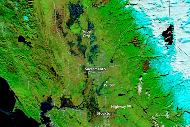 <p>Northern California on January 1, 2023. The region was captured in Nasa satellite images after being drenched by severe storms in recent weeks</p>