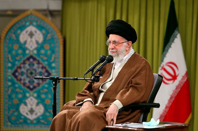 <p>Supreme Leader Ayatollah Ali Khamenei speaks during a meeting with a group of Basij paramilitary force in Tehran</p>