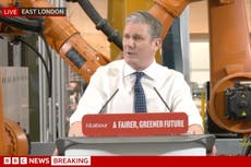 ‘Like a Dalek’: Keir Starmer hit by sound issues in first major speech of the year