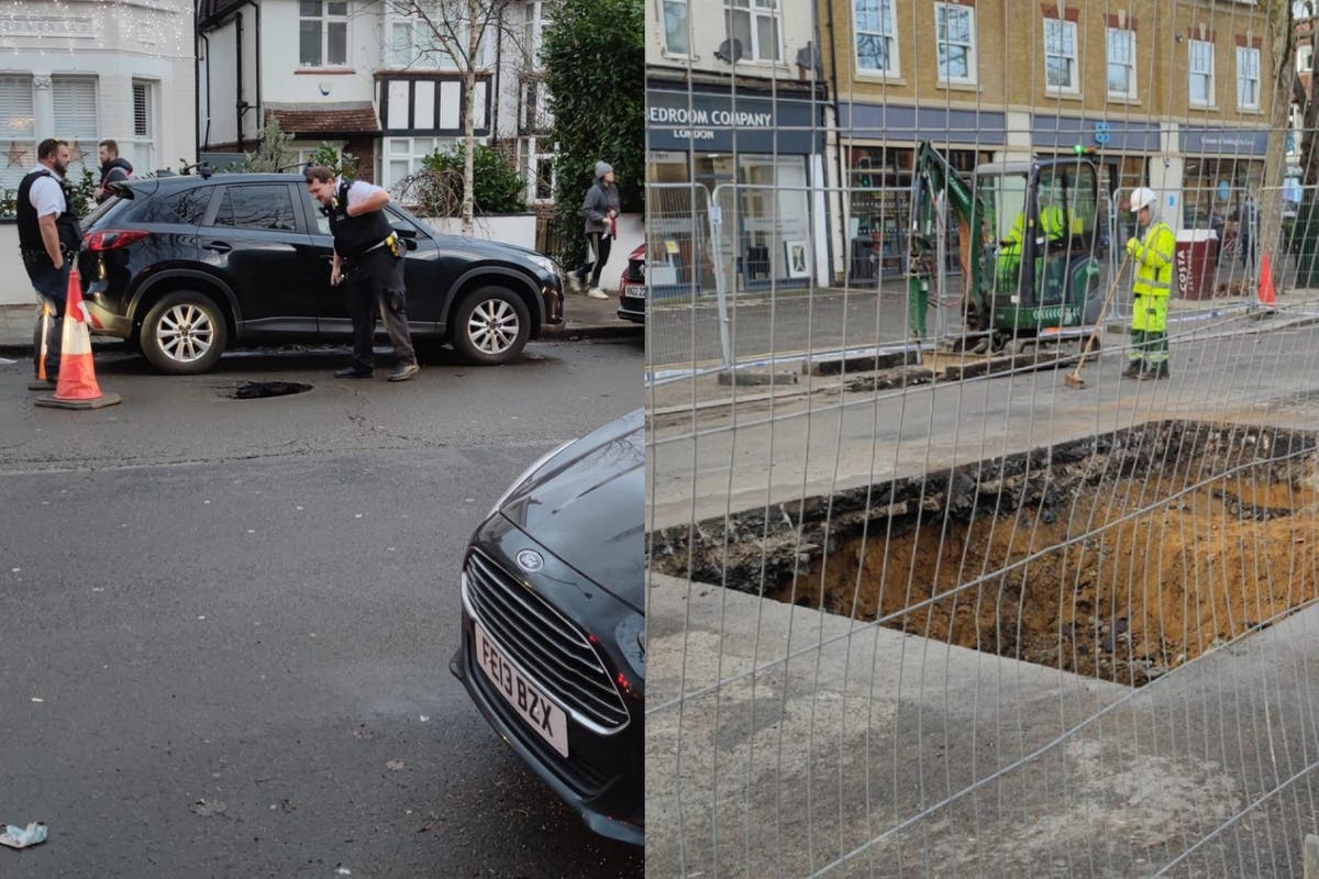Sinkhole closes road in Teddington