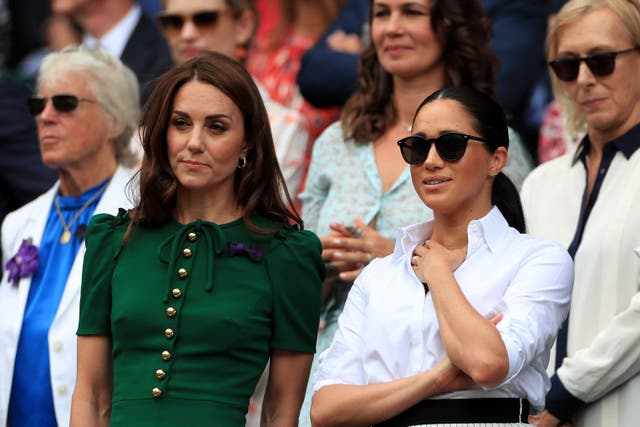 The then Duchess of Cambridge and The Duchess of Sussex on day 12 of the Wimbledon Championships (Mike Egerton/PA)