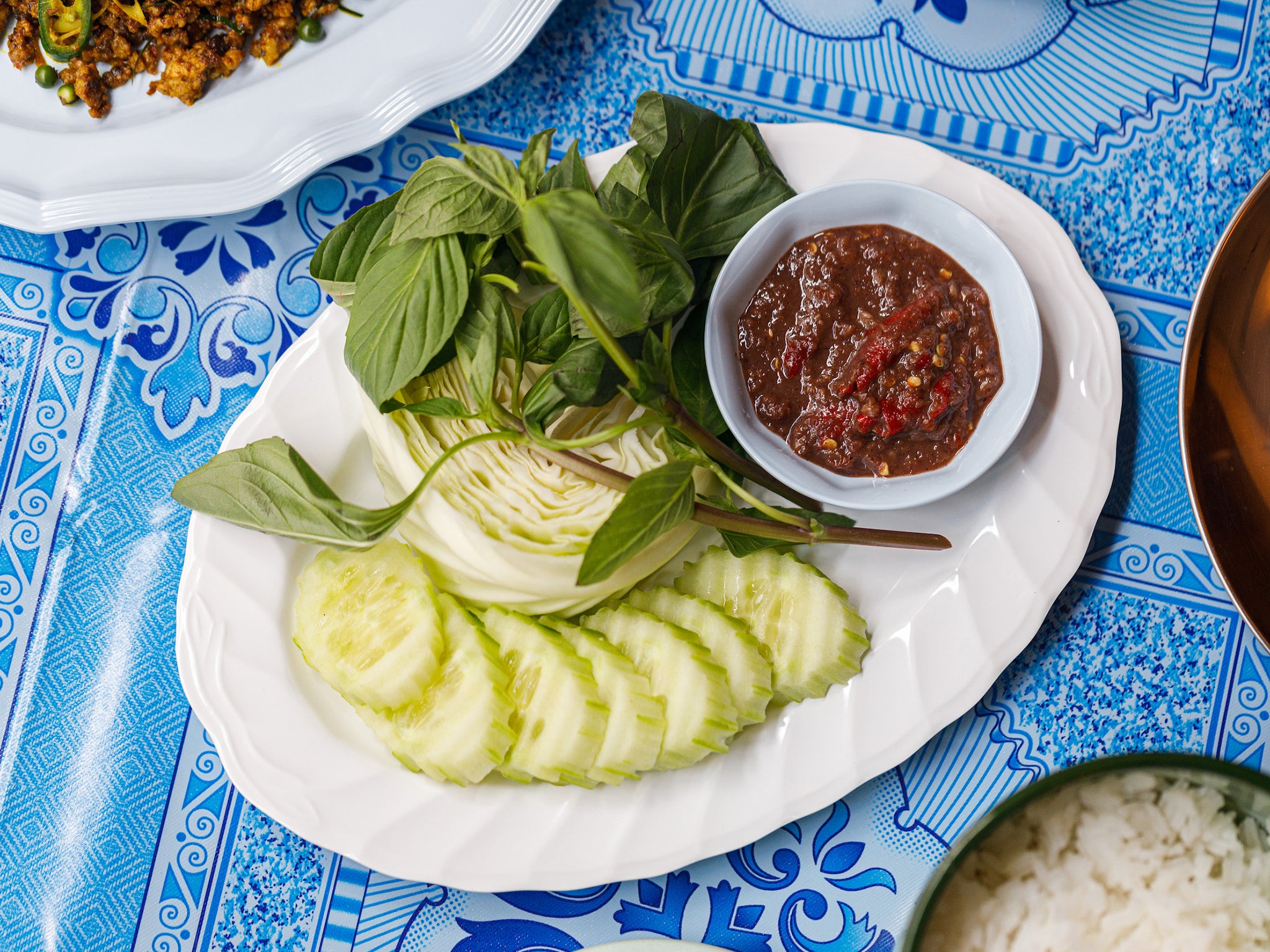 Shrimp paste relish is always on the table in Thai restaurants