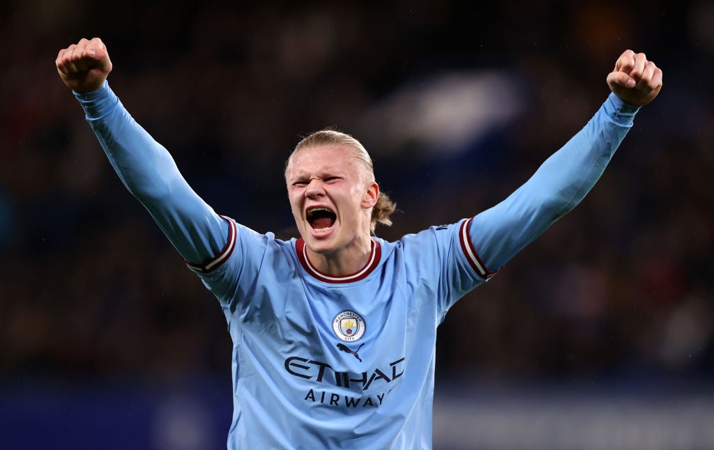 Haaland had a quiet night but celebrated a big win at Stamford Bridge