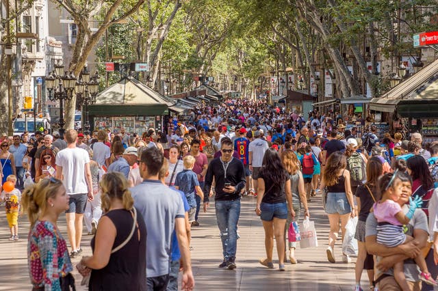 <p>La Rambla, Barcelona’s most famous pedestrianised avenue, popular with tourists </p>