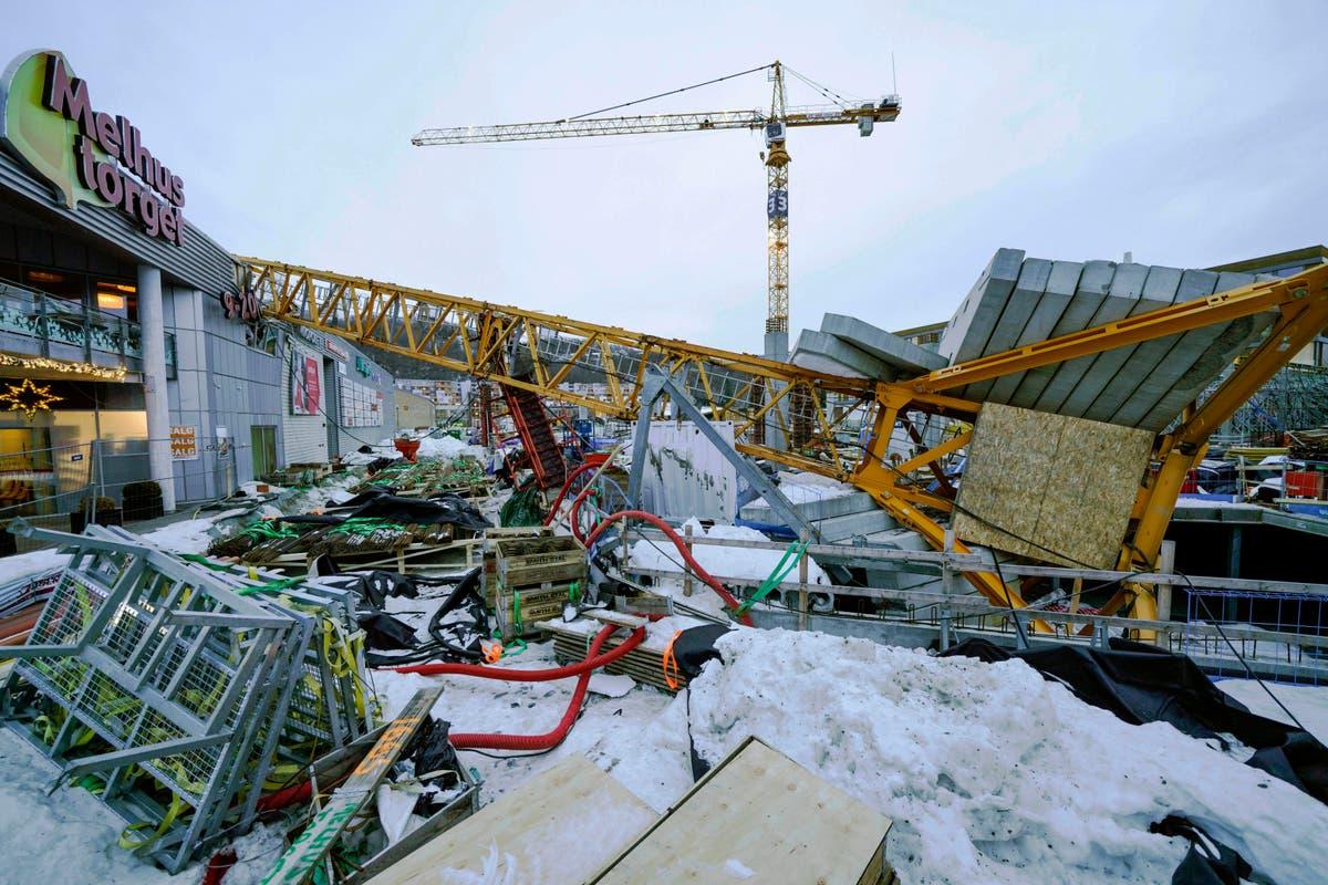Crane crashes onto mall in Norway amid high winds; 1 injured The