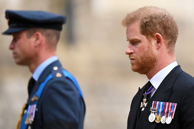 <p>Prince William and Harry at the Queen’s funeral </p>