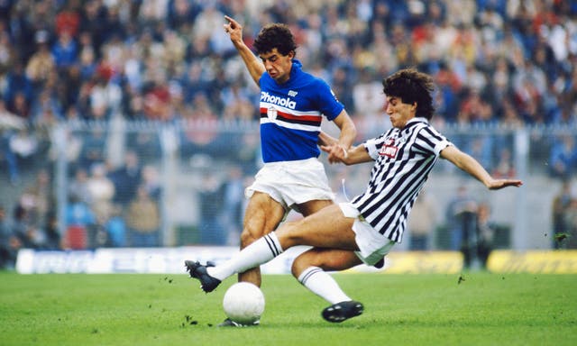 <p>Gianluca Vialli in action for Sampdoria against Genoa, 1984</p>