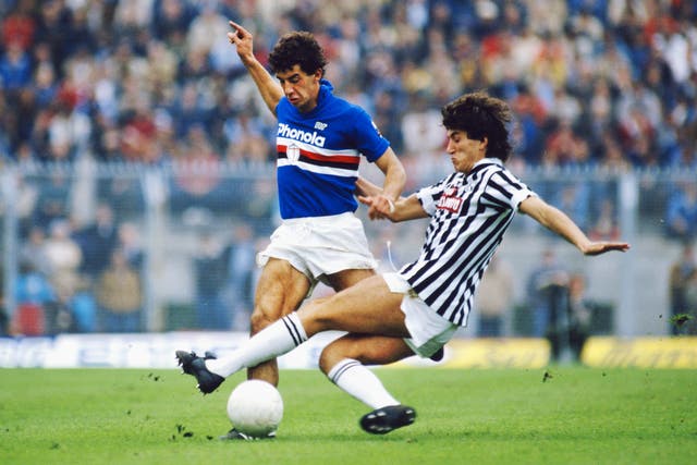 <p>Gianluca Vialli in action for Sampdoria against Genoa, 1984</p>