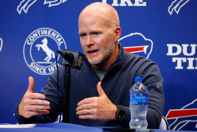 <p>Buffalo Bills head coach Sean McDermott speaks with the media</p>