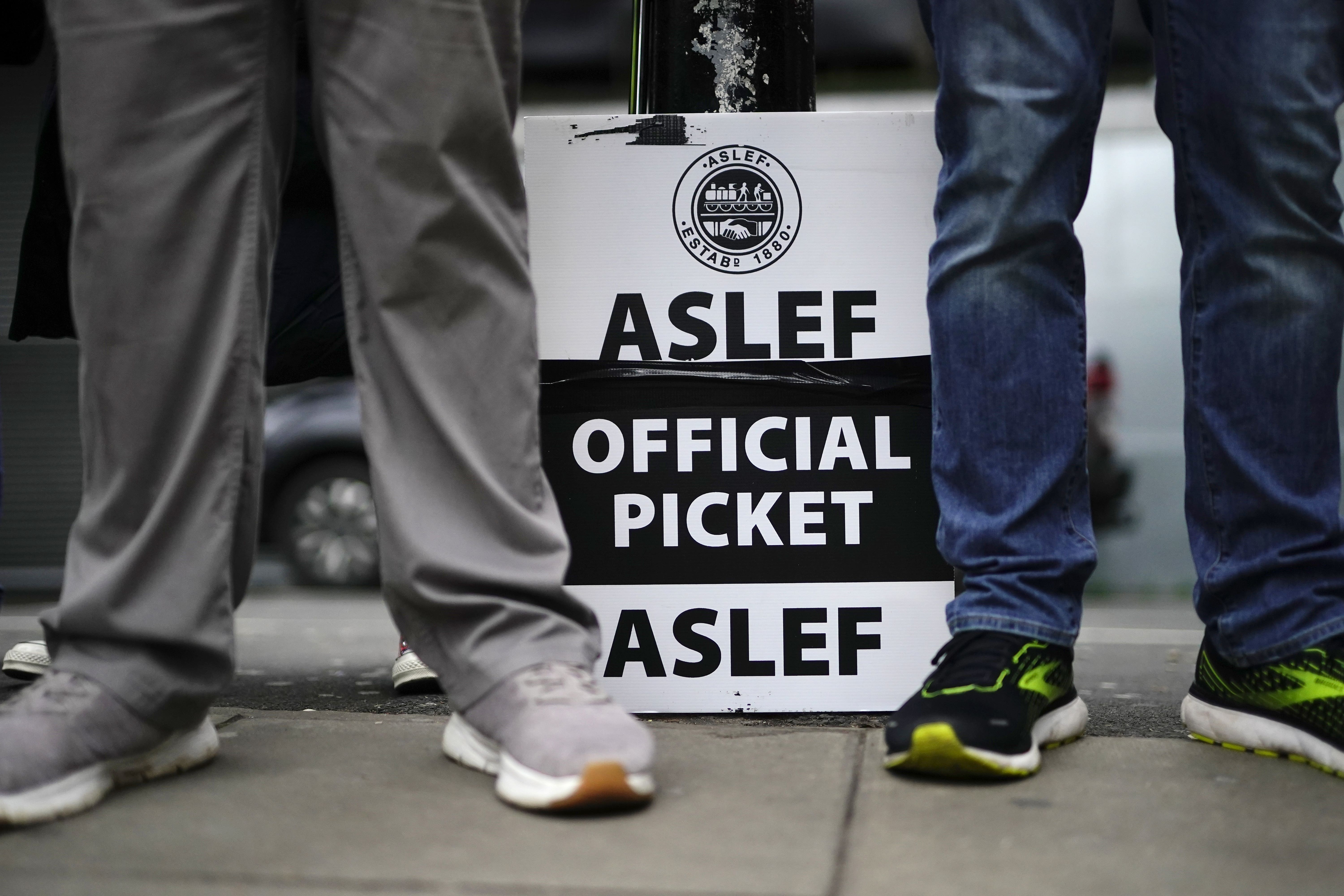 Aslef members on the picket line (Aaron Chown/PA)