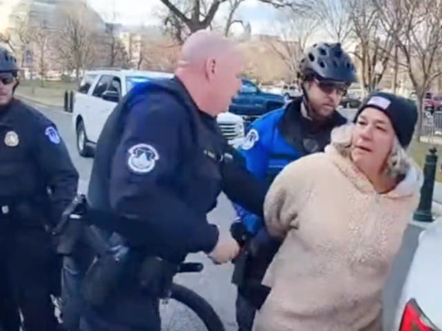 <p>Micki Witthoeft, the mother of Capitol rioter Ashli Babbitt, is arrested near the Capitol grounds on the second anniversary of the Capitol riot</p>