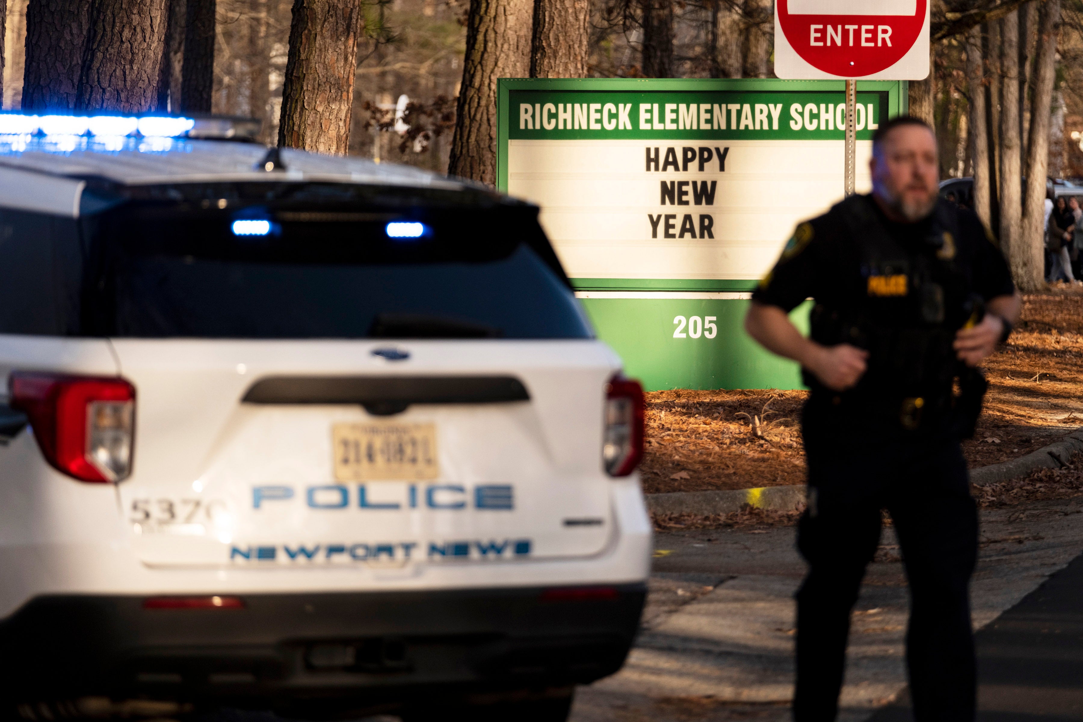 Police respond to a shooting at Richneck Elementary School, on 6 January, in Newport News