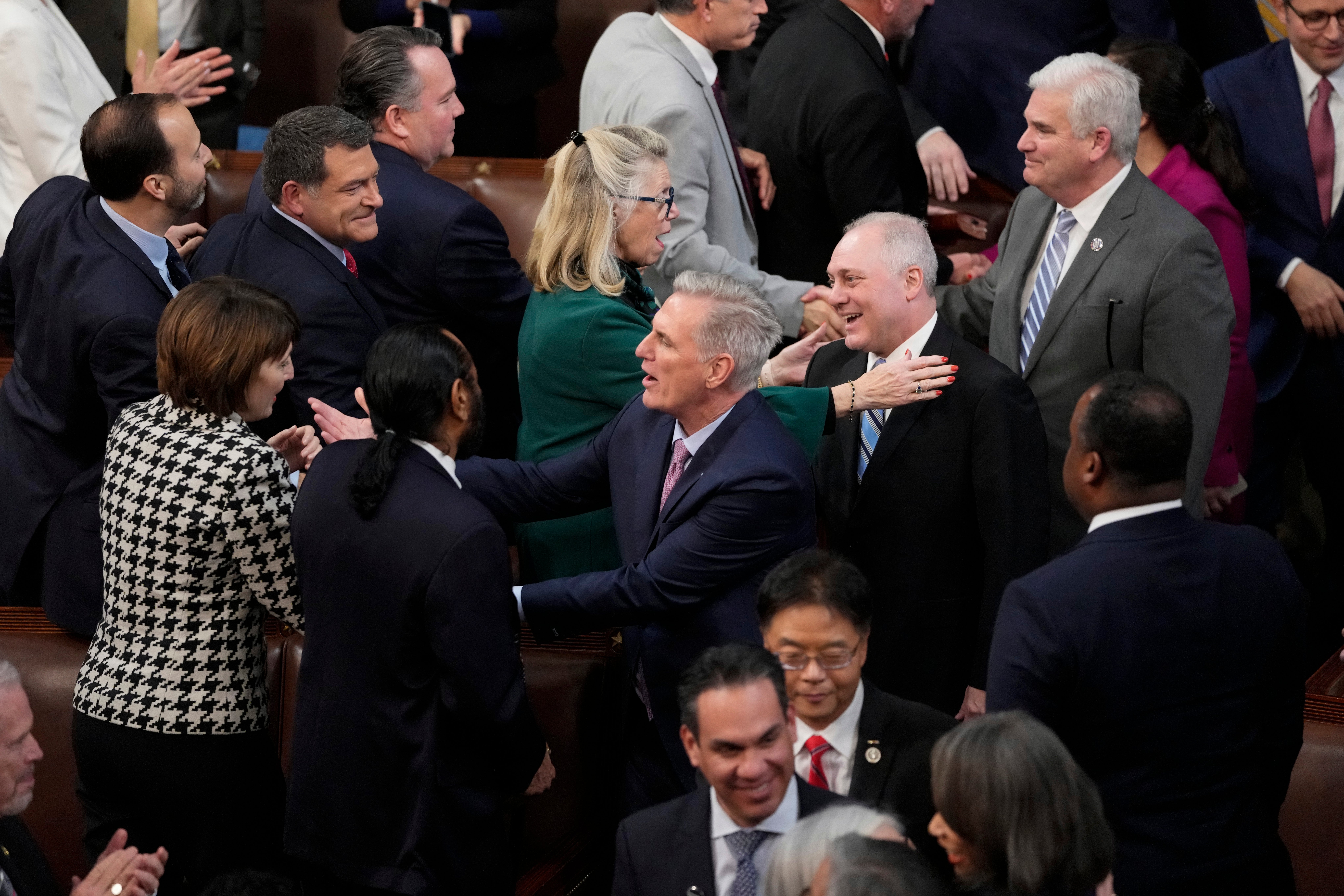 Representative Kevin McCarthy arrives to be sworn in as speaker of the House after winning the 15th vote in the House chamber, in Washington, early Saturday, 7 January 2023
