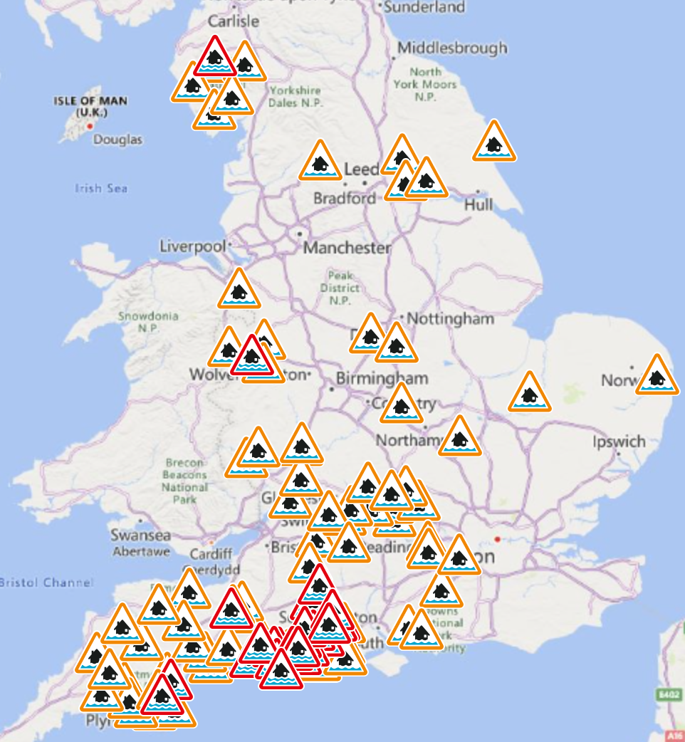 Dozens of flood warnings and alerts are in force in England
